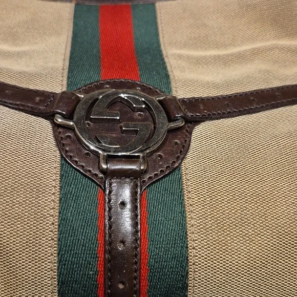 GUCCI Hand Bag Sherry Line Inter Locking SilverW:12.2" H: 7.9" D: 1.6"drop 7"